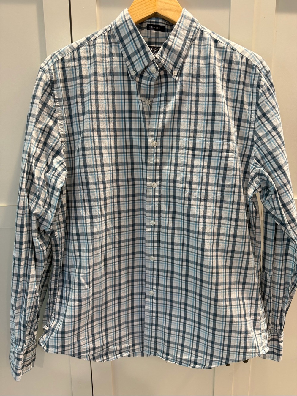 J. Crew Classic Button-Down Plaid Shirt - White & Blue